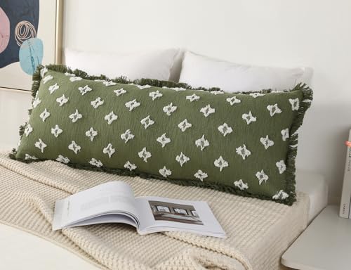 Boho Long Lumbar Pillow Cover 14x48 with Tassel Fringe,3D Flower Patterned Extra Decorative Long Lumbar Pillow Cover Case for Sofa Couch Bed Livingroom Farmhouse,Sage Green - color: Sage Green, size: 48" x 14" (Pack of 1)