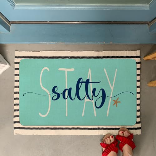Summer Door Mat,Stay Salty Beach Ocean Indoor Outdoor Non-Slip Doormat,Entryway Front Porch Farmhouse Summer Welcome Door Rug Colorful for Entrance Decor 30" x 17" - color: Summer Stay Salty