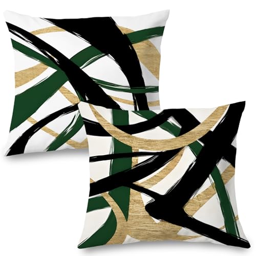 Black Gold and Green Pillow Covers, Abstract Black and Gold Pillow Covers 20x20 Set of 2, Modern Boho Decorative Throw Pillows Cover for Couch Bed Living Room - color: Black Gold and Green, size: 20" x 20" (Pack of 2)