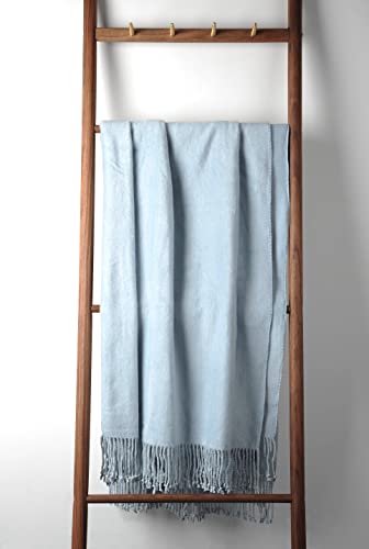 EP Mode Fringed Mulberry Silk Throw Blanket for Sofa (Baby Blue) - color: Baby Blue