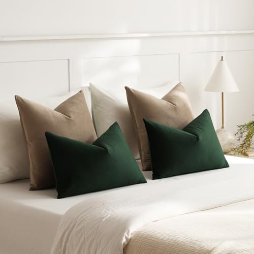 DEZENE Throw Pillow Covers 22x22 Taupe: Pack of 2 Cozy Soft Velvet Square Modern Luxury Decorative Throw Pillow Cases for Sofa Couch Living Room Bed Home Decor - color: Cobblestone, size: 22" x 22" (Pack of 2)