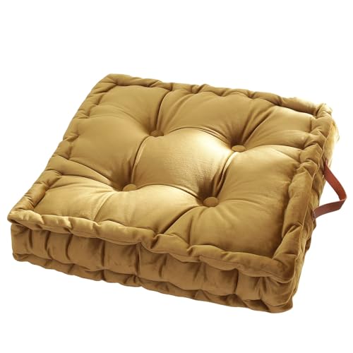 vctops Square Solid Color Velvet Seat Cushion with Handle Tufted Thicken Chair Pad Tatami Floor Pillow Cushion 16.5"x16.5"x4" Mustard Yellow - color: Mustard Yellow