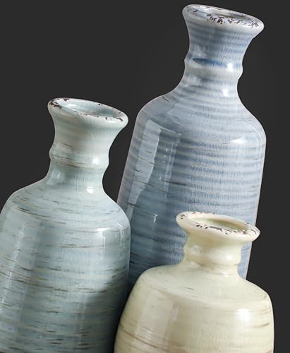 Ceramic Vase Set of 3, Rustic Neutral Vases Home Decor Farmhouse Decorative Flower Vase Modern Boho Pampass Vases for Table Mantel Entryway Shelf Living Room Kitchen Bathroom - Multicolor - color: 011 Vase Set - Multicolor