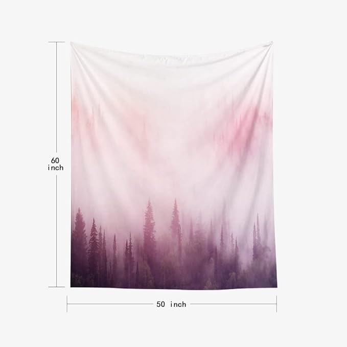 EMMTEEY Mist Tapestry - Forest in the Pink Mist at Sunup - Funny Tapestry for Women - 50X60