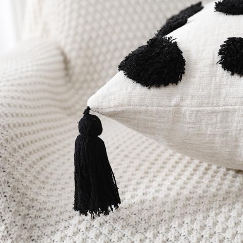 PANOD Super Soft Farmhouse Decorative Plush Throw Pillow Covers 16 x 16 Black,Solid Pom pom Tufted with Tassels Modern Accent Boho Square Cushion Cover Pillow Case for Couch Sofa - color: Black, size: 16" x 16" (Pack of 1)