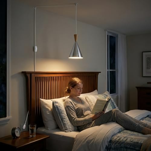 DEC LUCE DECOLUCE LIGHTING Modern Plug in Pendant Light Kitchen, Adjustable Hanging Lamps Plug into Wall Outlet for Dining Room, Bedroom, Living Room, Contemporary Wall Décor(Chrome) - size: funnel pendant light chrome