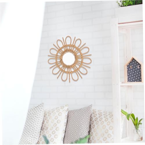 FOMIYES Woven Decorative Wall Mirror Handmade Rattan Dressing Makeup Mirror Rustic Boho Style for Bedroom Living Area Workspace Décor