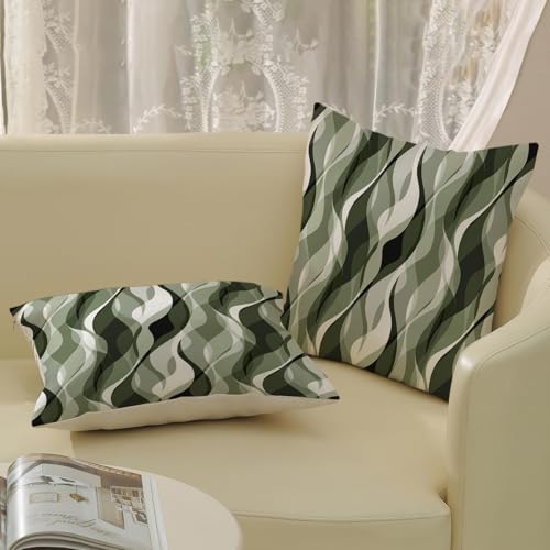 Boho Pillow Covers 18x18 Sage Green Abstract Stripes Throw Pillow Cover Bohemian Modern Aesthetic Decorative Pillowcase Farmhouse Linen Decor Cushion Case For Home Sofa Couch Outdoor Decoration - color: Abstract-sage Green, size: 18" x 18" (Pack of 2)