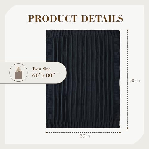 Carriediosa Knit Throw Blanket for Couch 60" X 80" Twin, Soft Cozy Stripe Pattern Cable Knitted Throws Fall Fluffy Textured Solid Home Decor Blankets Couch Cover for Bed Sofa, Black - color: Black, size: 60" X 80"