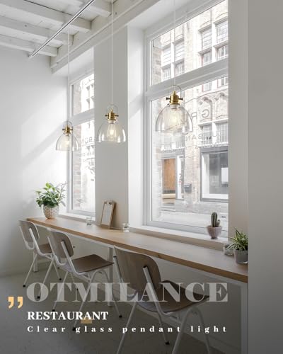 Gold Pendant Lights Kitchen Island 2 Pack, 7.5 inch Farmhouse Glass Pendant Lights, Vintage Gold Glass Pendant Light, Island Pendant Lights for Dining Rooms, Living Room, Bar - color: Clear Glass-Gold+Cord, size: 2-Pack