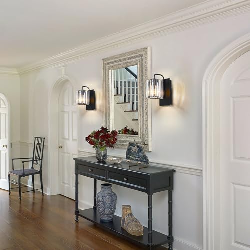 Grneric Crystal Wall Sconces,Black Sconce Wall Light Fixtures Modern Sconces Wall Lighting Single Indoor Wall Sconce for Living Room Bathroom Hallway Stairway Bedroom 10 Inch - color: Crystal Glass Sttyle