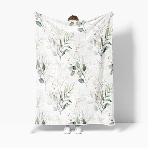 Eucalyptus Leaf Blanket, Botanical Plants Throw Blanket, Soft, Flannel, Warm, Watercolor Floral Throw Blankets Green Botanical Floral Aesthetic Bed Blankets for Couch Bedroom Living Room 60X80 Inch - color: Green, size: 60 X 80