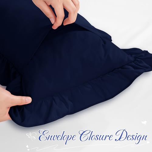 Navy Blue Ruffle Lumbar Pillow Cover 14x36 Inch, Ruffled Cushion Case Covers for Couch Sofa Bed Living Room, Decorative Farmhouse Throw Pillow Cover, Pack of 1 - color: Navy Blue, size: 36" x 14" (Pack of 1)