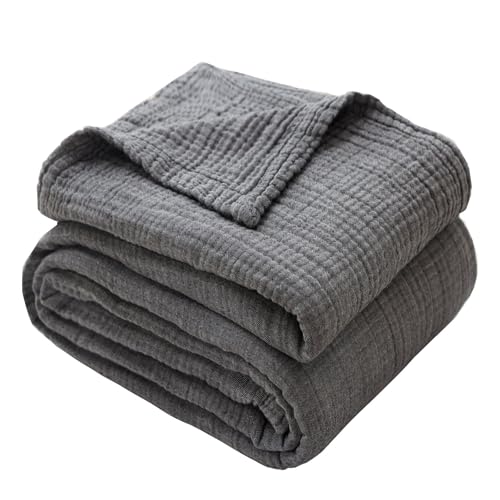 Boho Throw Blanket, 100% Cotton Ultra Soft Luxury Throw Rustic Quilt, Muslin Breathable Soft Bed Throw ，All Throw for Sofa Couch Chair 60×80 Inch (Grey Blanket, 60x80 Inch) - color: Grey, size: 60x80 Inch