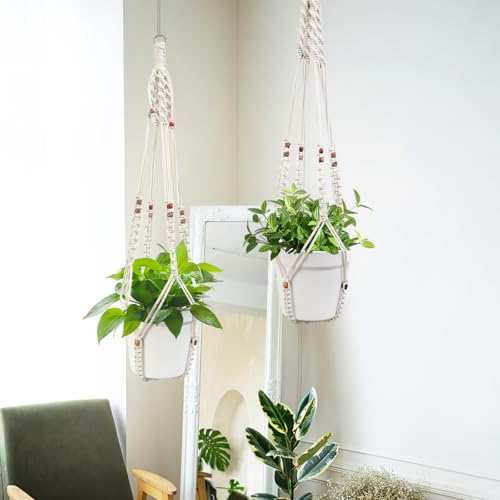 Belit 2 Pack Macrame Plant Hangers Indoor Hanging Planter Basket Decorative Flower Pot Holder Rope for Indoor Outdoor Home Decor - color: Ivory, size: 35"- 1 Tier