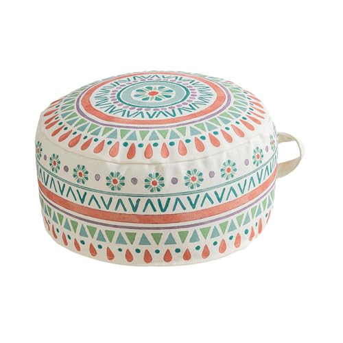 MOCOFO Round Bohemian Ottoman Pouf Cover, 18 Inch, Cotton Blend, Church Window Print, Living Room Storage Footrest, Cover Only (Pink Ink) - color: Pink Ink