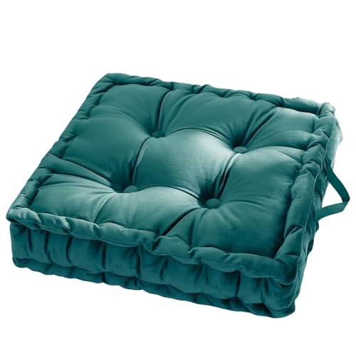vctops Square Solid Color Velvet Seat Cushion with Handle Tufted Thicken Chair Pad Tatami Floor Pillow Cushion 16.5"x16.5"x4" Blue - color: Blue