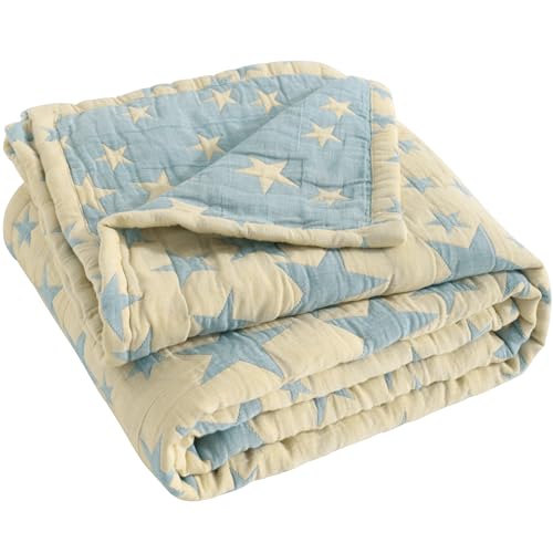 NTBAY 3 Layer Toddler Blanket, Muslin Cotton Jacquard Bed Blankets, Lightweight Thermal Baby Blanket, Super Soft and Warm Crib Blanket for All Seasons, Decoration Gift, 30"x40", Blue and Yellow Star - color: Blue and Yellow Star, size: 30x40 Inch (Pack of