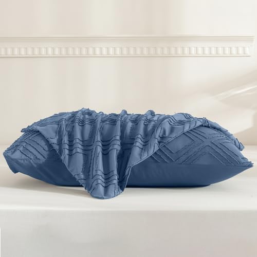 JELLYMONI Pillowcases Standard Size Blue 2 Pack Boho Plaid Bed Pillow Covers 20x26in Polyester Envelope Pillow Shams Tufted Bohemian Textured (Pillows are not Included) - color: 05 - Blue - Grid, size: 26" x 20" (Pack of 2)
