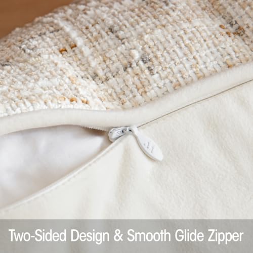 a moment Beige Reversible Pillow Covers 2 Pack - Farmhouse Chenille Throw Pillows, Neutral Textured Decorative Throw Pillow Covers with Border for Couch Sofa Bed (12x20 Inch, No Insert) - color: Beige, size: 20" x 12" (Pack of 2)
