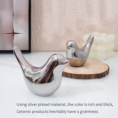 Notakia Silver Birds Statues Home Decor Modern Style Decorative Ornaments for Silver Table Decor Living Room, Bedroom, Office Desktop - color: 2pcs Silver Birds