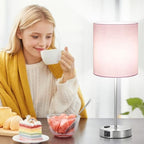 Lynnoland Set of 2 Touch Control Table Lamps, 3-Way Dimmable Bedside Nightstand Lamps for Bedroom Living Room Nursery, 800 Lumens 5000K Warmlight Bulbs Included - color: (2 Pack)Pink & Brushed Nickel(Base)-5000K Bulbs Included