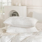 JELLYMONI Pillowcases King Size White 2 Pack Boho Plaid Bed Pillow Covers 20x36in Polyester Envelope Pillow Shams Tufted Bohemian Textured (Pillows are not Included) - color: 04 - White - Grid, size: 36" x 20" (Pack of 2)