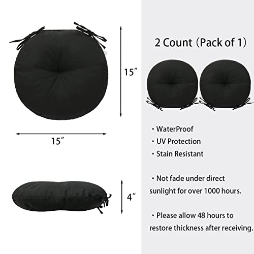 FUNHOME Bistro Chair Cushions 15 inch,Set of 2,Tufted Round Chair Cushions with Ties,15"x15"x4",Water Resistant Round Seat Cushion for Barstool Chairs,Patio Garden Kitchen Outdoor Furniture(Black) - color: Black, size: 15"x15"