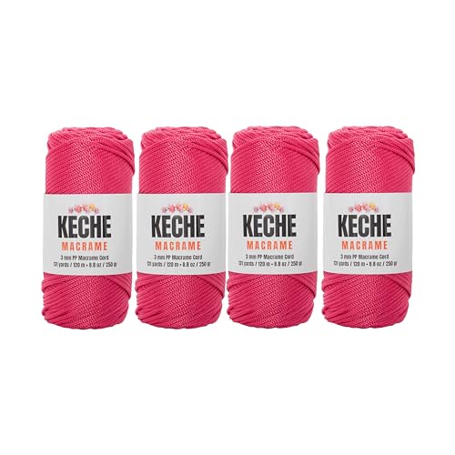 3mm Macrame Cord | Crochet Bag Cord, Macrame Rope Supplies for Plant Hangers and Wall Hangings, Polypropylene Strong Durable Easy to Knot, 131 Yards - Fuschia 4 Pcs - color: 080 - Fuschia, size: 4 SKEINS