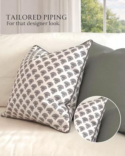 Jillien Harbor The Oliver Patterned Throw Pillow Cover–Blockprint Style Leaf Pillow Print Polycotton Designer Accent for Modern Country Decor, Decorative Use, Fits 20 Inch Insert, 18 x 18 Inch, Brown - color: The Oliver, size: 18" x 18" (Pack of 1)