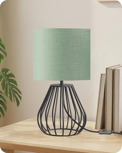 Green Table Lamp, Small Bedside Lamp with Green Linen Shade & Black Metal Base, 2700K LED Bulb Included, Modern Nightstand Lamp for Bedroom Decor, Kids Room, Living Room, Nursery, J06TL05 - color: Green + Black