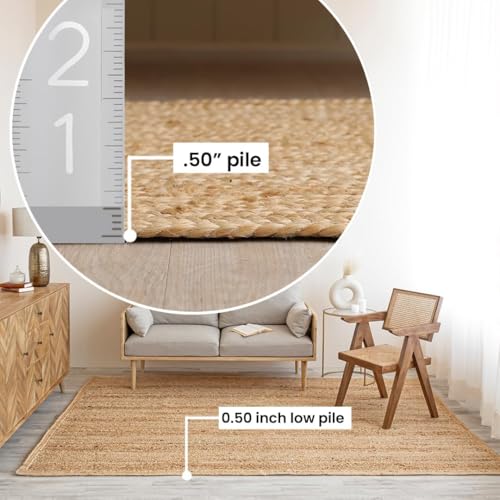HOMEMONDE Jute Rug 9'x12' Rectangular Boho Home Decor Area Rug - Natural Hand Woven Rustic Vintage Reversible Braided Rug for Bedroom, Kitchen, Living Room, Hallway, Dining Room - size: 9' x 12' (Rectangular)