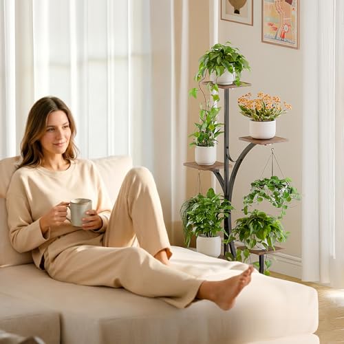 Plant Stand Indoor with Grow Lights - 2 Pack Corner Plant Shelf, 6 Tiered 47'' Indoor Plant Stands for Multiple Plants, K-Shaped Plant Rack Display Holder, Flower Stands for Living Room Patio Home
