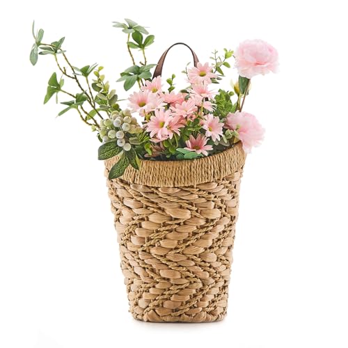 Handwoven Front Door Basket Water Hyacinth Wall Hanging Basket Decorative Boho Mounted Organizer for Dried Flower Plants Storage Basket for Garden, Home, and Farmhouse Décor - color: Mix