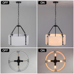 Drum Chandeliers, 18'' Drum Pendant Light Fixture with White Linen Fabric Shade, White Chandelier Adjustable Modern Farmhouse Hanging Lights for Dining Room Bedroom Kitchen Foyer Entryway - color: 18Inch White&Black