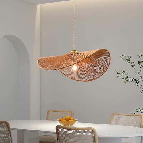 Boho Rattan 17-inch Pendant Light E26 lamp holder,height adjustable Restaurant chandelier Rattan light fixture Chandelier Woven Hanging Light Fixture for Bedroom Entryway Nursery Kitchen Island - color: Light Brown, size: 17-inch