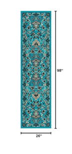 Unique Loom Sialk Hill Collection Area Rug - Washington (2' 2" x 8' 2" Runner Turquoise/Black) - color: Turquoise/Black, size: 2'2" x 8'2" (Runner)