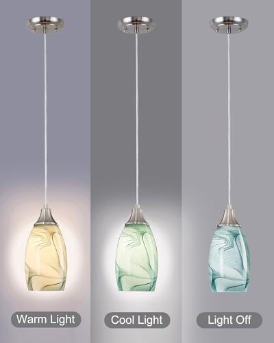 karyfine Mini Pendant Lights Kitchen Island Light Brown Glass Lamp Shade Hand Blown Glass Pendant Light with Brush Nickel Finish Adjustable Cord for Kitchen Over Sink (Green Marble-1Packs) - color: Green Marble-1P