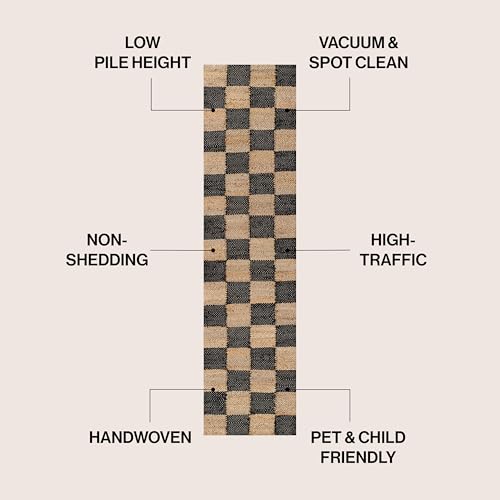 JONATHAN Y Theo Woven Jute Checkerboard Natural/Black Runner Rug, 2x8, Modern, Farmhouse, Rustic, Lodge, Easy-Cleaning for Living Room, Bedroom, Kitchen, Non-Shedding (NRF203B-28) - color: Natural/Black, size: 2' x 8' (Runner)