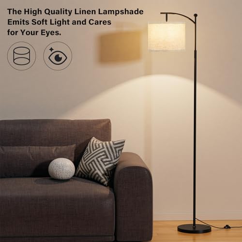 Ambimall 60" Floor Lamp for Living Room with 3 Color Temperatures, Adjustable Grey Shade with Black Pole, Tall Lamp for Bedroom Office Classroom Dorm Room, 9W Bulb Included - color: Grey & Black