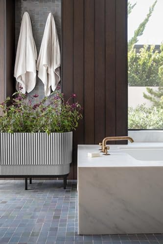 Veradek Demi Series Raised Long Planter for Indoor/Outdoor Use | Made from Plastic & Stone w/Wooden Stand | Modern Patio Décor for Flowers/Shrubs - color: Grey/Black, size: 30 inch - 2 Pack