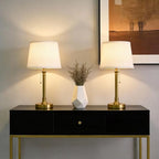 Oneach 19.5" Gold Table Lamp Set of 2, Small Bedside Table Lamps with USB A+C Charging Ports, Pull Chain Switch, Brass Modern Nightstand Lamps for Living Room, Bedroom, Nursery - color: Gold USB-2Pack