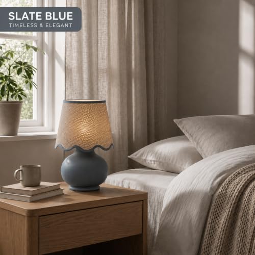 Benton Ceramic Table Lamp with Fabric Shade – 13" Bedside Accent Lamp for Bedroom, Living Room & Nightstand (Slate Blue) - color: Slate Blue