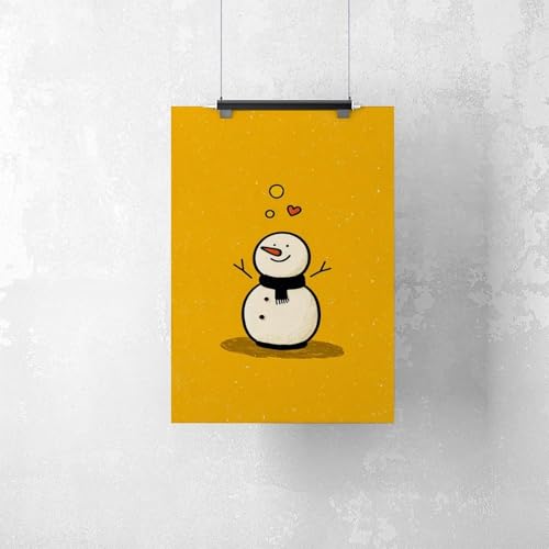 JDBeehpy Christmas Wall Art Cheerful Cute Snowman with Scarf Painting Yellow Poster Playful Winter Frameless Canvas Print Home Decor Mural for Kids' Gifts 08x12inch(20x30cm) - color: Snowman Unframe, size: 12L" x 8W"
