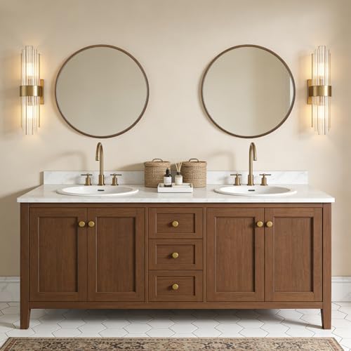 WallBeyond Wood Round Mirror with Wood Frame 24 inch Circle Wall Mirror for Bathroom Round Wall Mirror for Wall Decor, Vanity, Entryway Living Room (Walnut) - color: Walnut, size: 24"L x 24"W