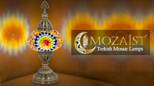 Turkish Mosaic Lamp with Bulb – Handmade Star Fire Stained Glass Table Light, Antique Bohemian Vintage Decor for Bedroom or Living Room, E12 Socket - color: Star Fire