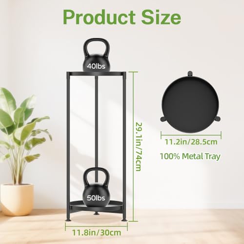 iDavosic.ly 2 Tier Corner Plant Stand Indoor, Tall Vertical Metal Flower Heavy Duty Pot Holder Shelf Outdoor for Patio Porch Living Room, Modern Black - Round - color: Pure Black, size: 2 Tiers