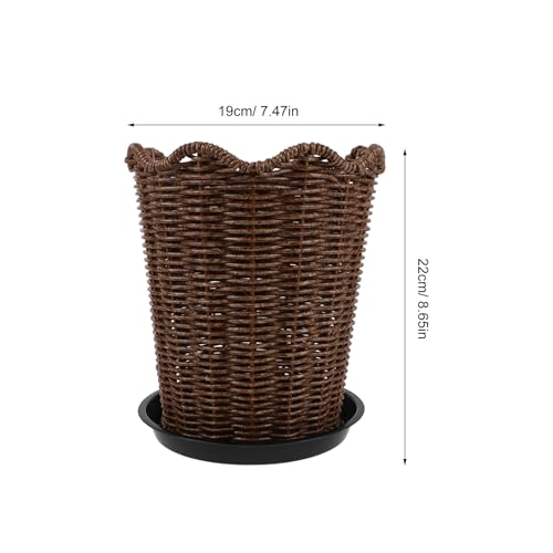 Scalloped Rattan Basket Planter, Woven Plant Basket with Plastic Tray, Decorative Indoor and Outdoor Flower Pot Holder, Farmhouse Storage Organizer 8.7x7.5x7.5 - color: Light Brown