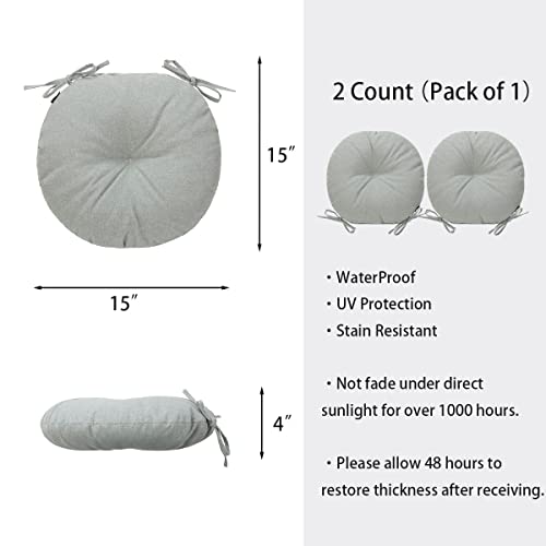 Bistro Chair Cushions 15 inch,Set of 2,Tufted Round Chair Cushions with Ties,15"x15"x4",Water Resistant Round Seat Cushion for Barstool Chairs,Patio Garden Kitchen Outdoor Furniture(Light Gray) - color: Light Gray, size: 15"x15"