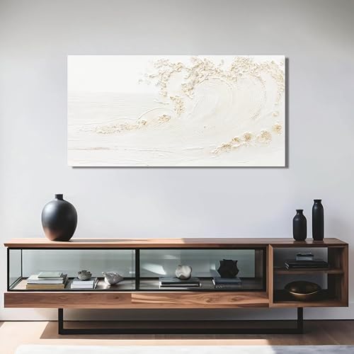 Canvas Wall Art Decor White Wall Art Silent Waves With Gold Canvas Art Wall Decor Wall Art Painting Decorations Artwork Wall Art Prints For Room Living Room Bedroom Office Decor 20x40 Inch - color: White, size: 40"L x 20"W